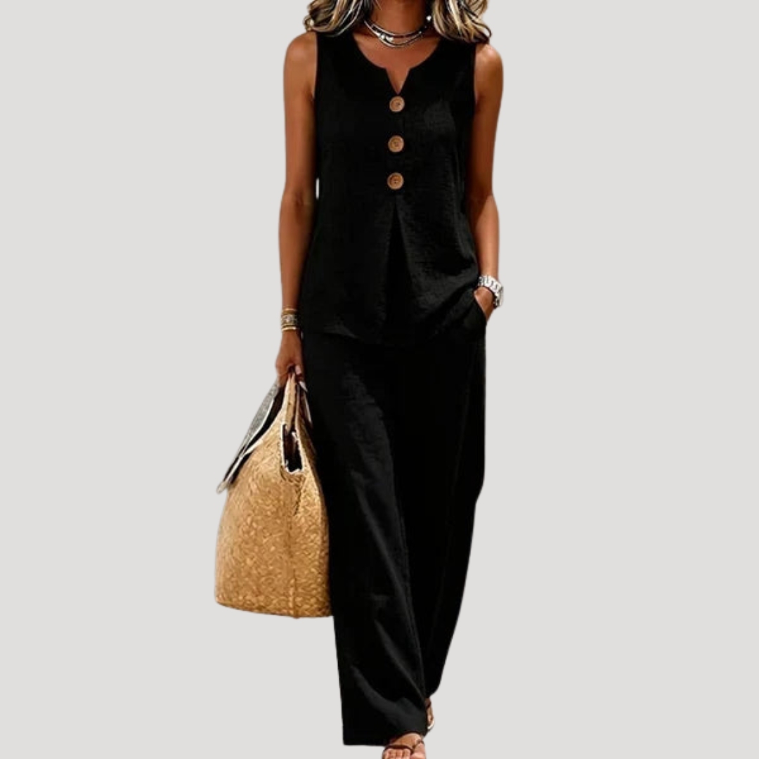Ensemble Femme Haut Boutonné et Pantalon Large
