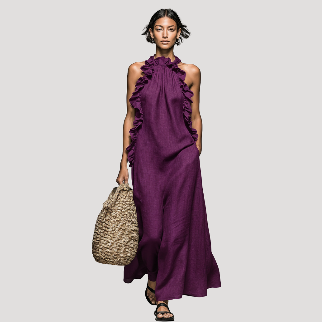 Robe Longue d'Été Sans Manches Col Montant Femme