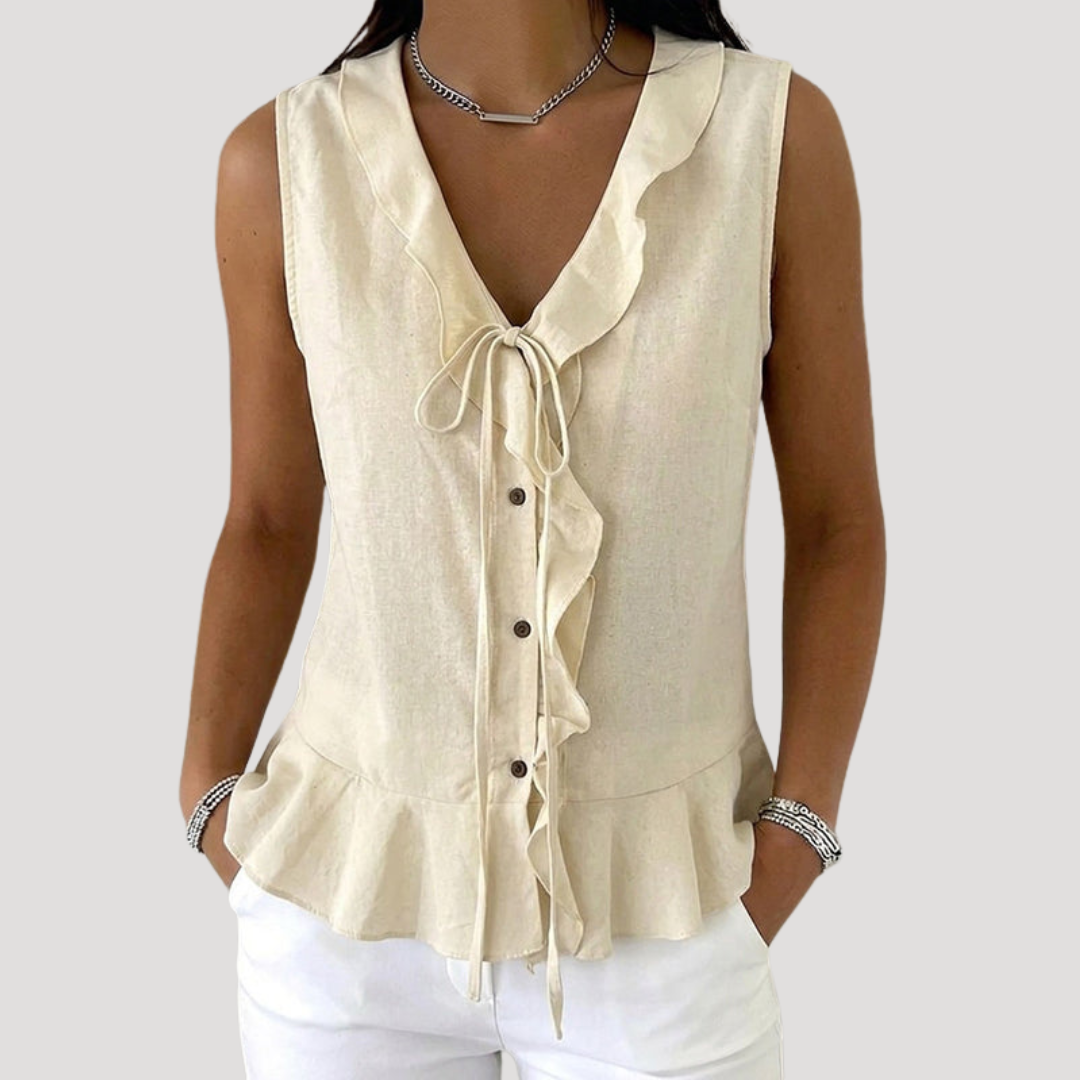 Blouse Sans Manches Col Noué à Volants Femme