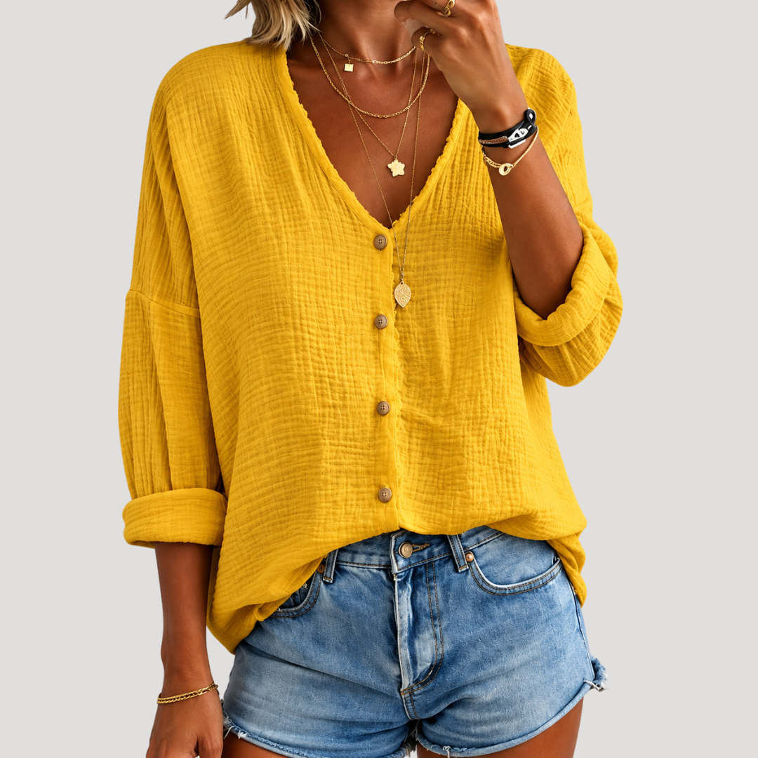 Blouse Femme Col V Boutonnée