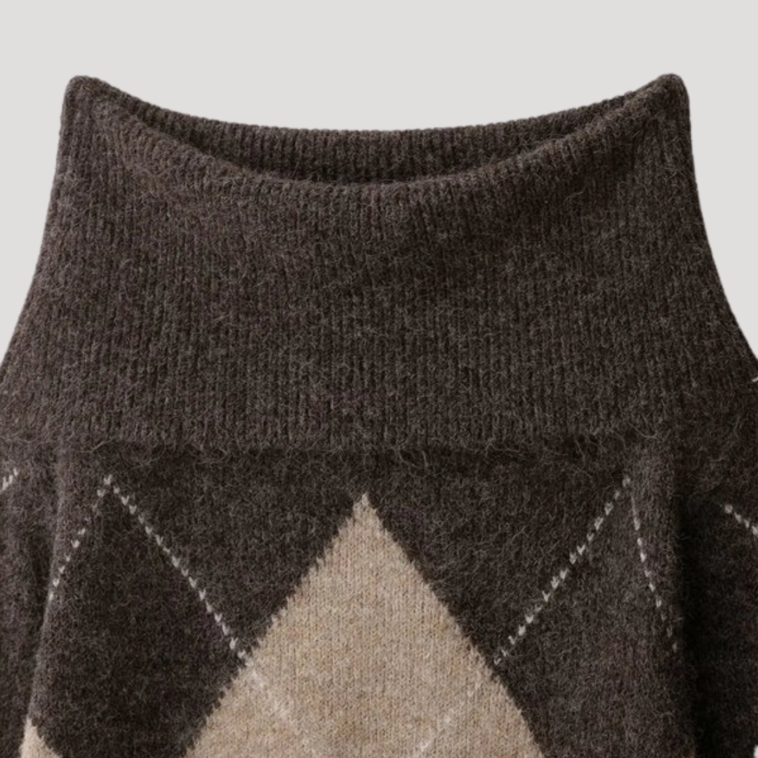 Pull Femme Argyle Épaules Dénudées