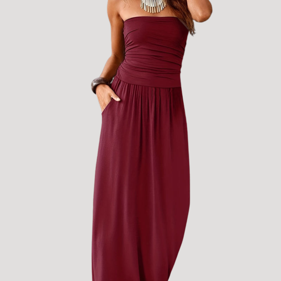 Robe Longue Bustier Froncée Femme