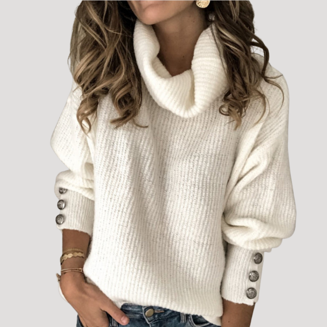 Pull Femme Col Montant à Détails Boutonnés