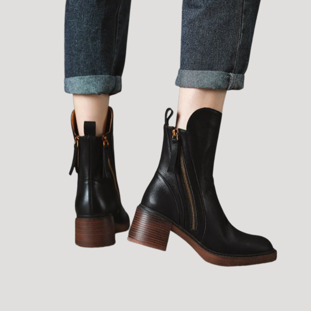 Bottines Femme à Talon Bloc Zip Latéral