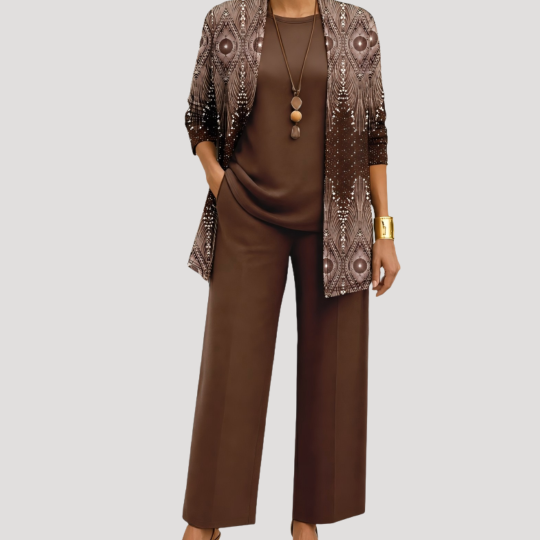 Ensemble Femme Élégant avec Pantalon Large et Veste Imprimée