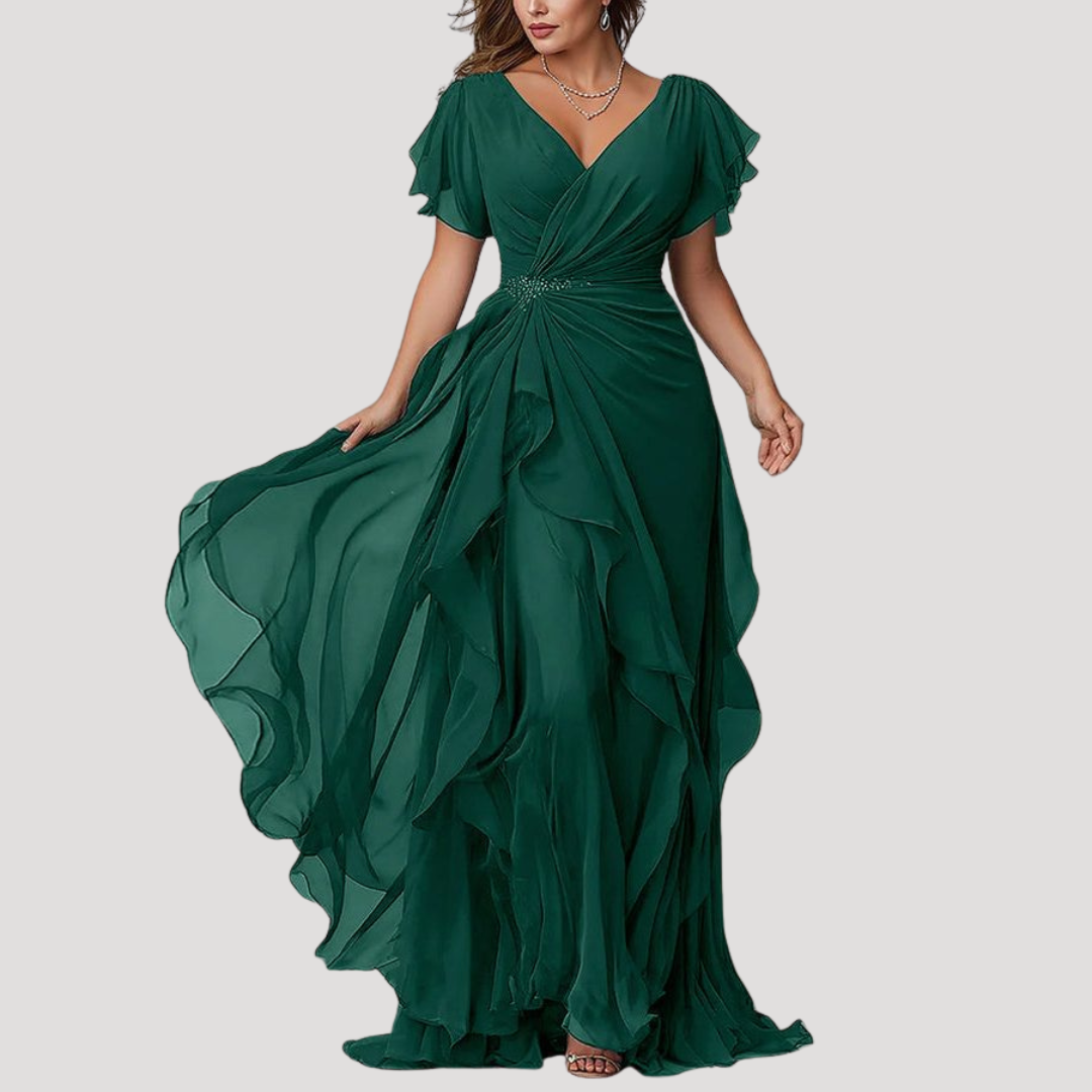 Robe Longue Portefeuille à Volants Femme