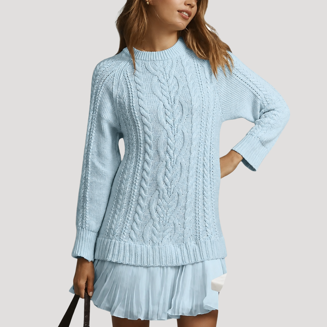 Robe Mini Femme en Maille Torsadée à Ourlet Plissé