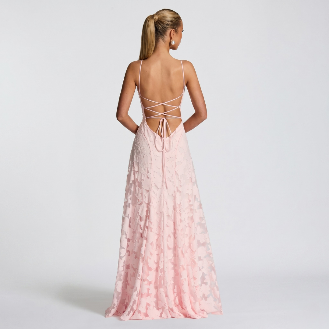 Robe Longue De Soirée Femme Évasée En Dentelle Élégante