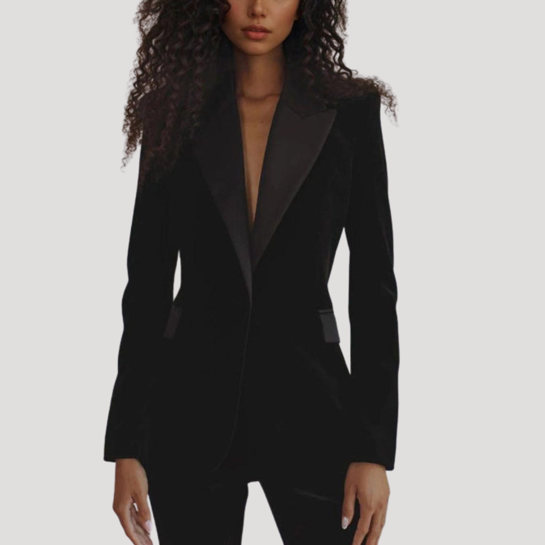 Tailleur Femme en Velours à Blazer Ajusté et Pantalon Évasé