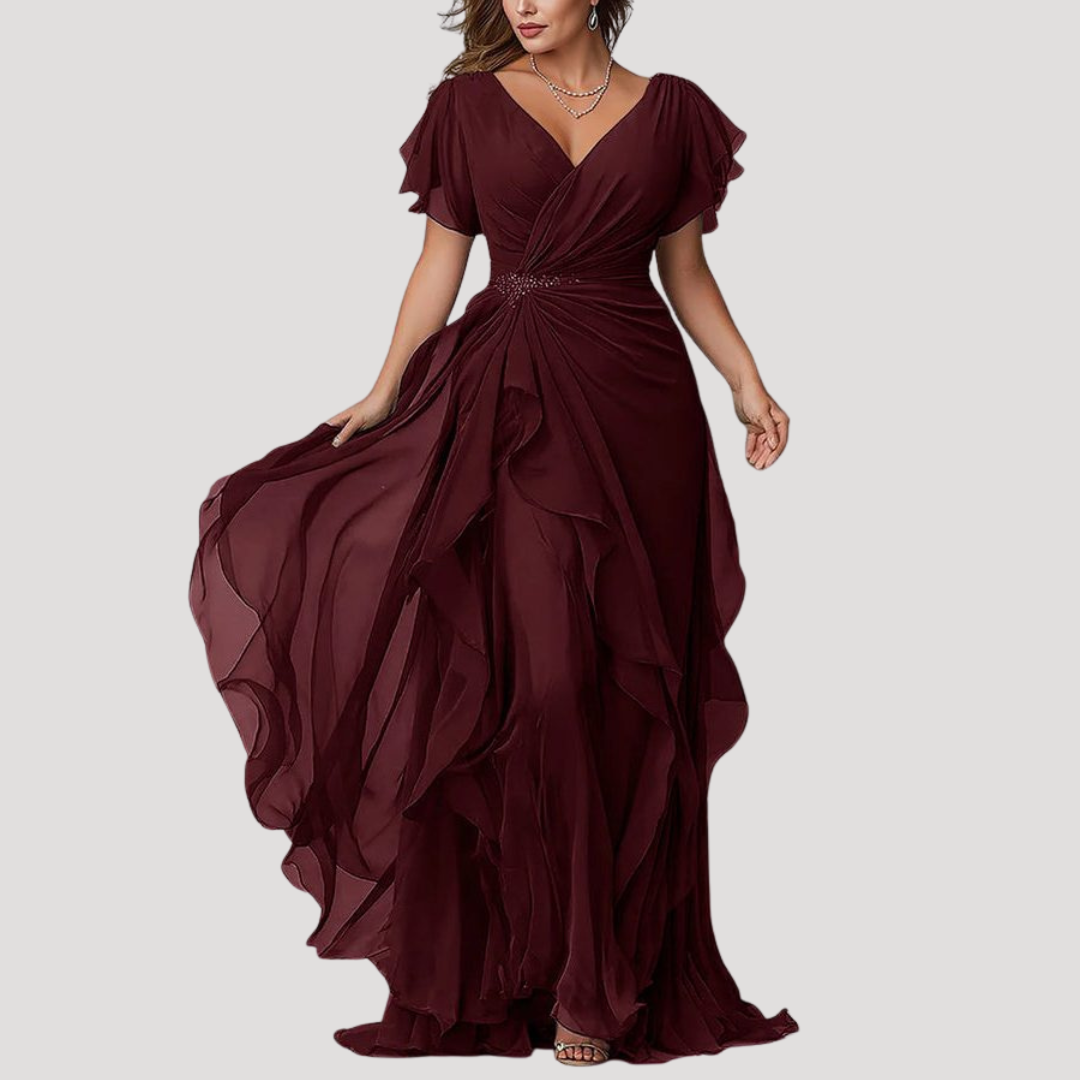 Robe Longue Portefeuille à Volants Femme