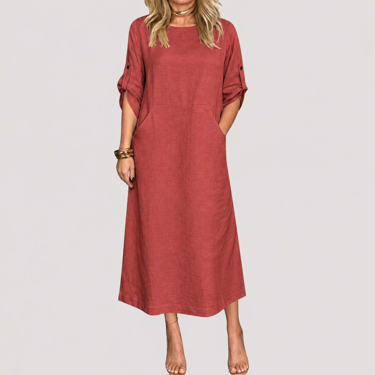 Robe Longue Décontractée Manches Longues Femme
