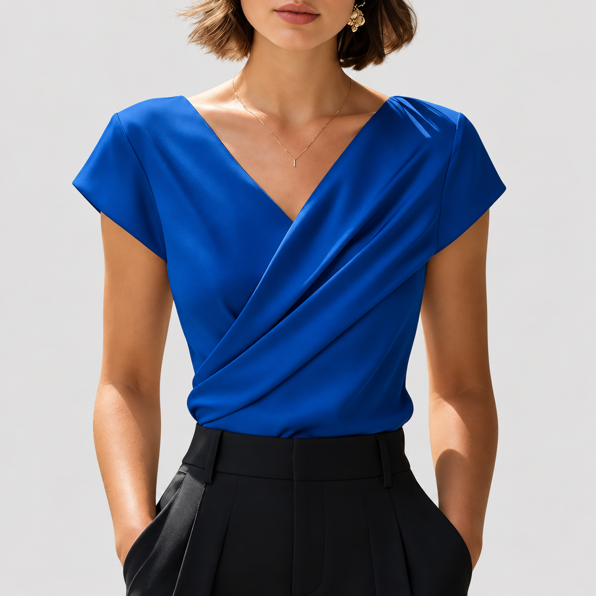 Blouse Cache-Cœur Femme Col V Manches Courtes