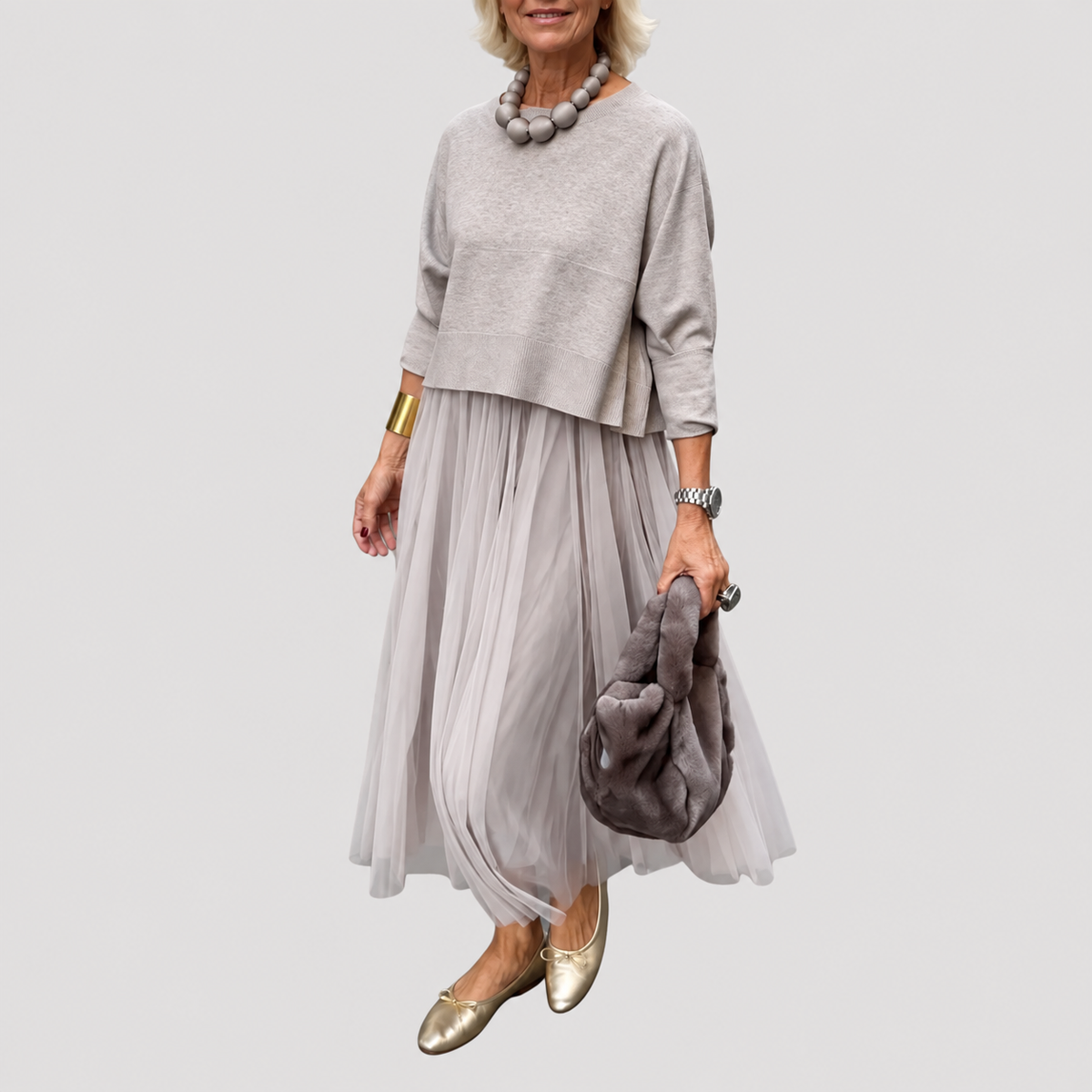 Ensemble jupe et haut femme avec jupe longue plissée