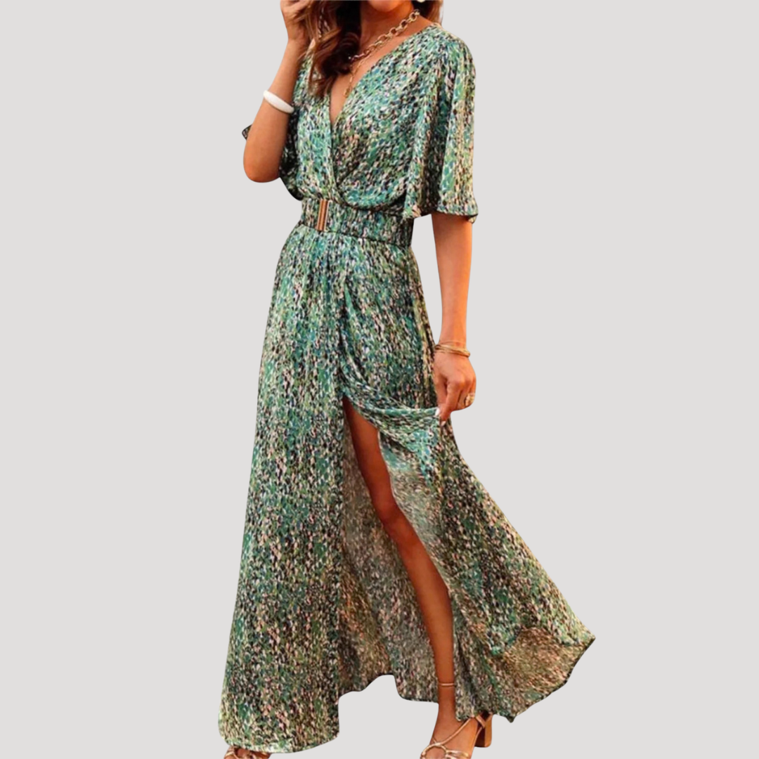 Robe longue imprimée fendue fluide