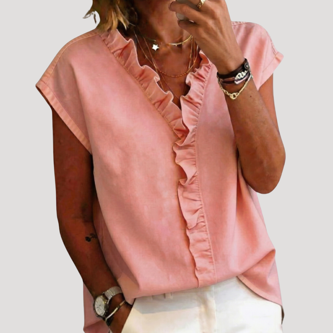 Blouse Femme Volants Manches Courtes Élégante