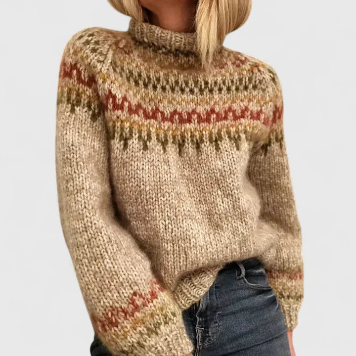 Pull Femme Maille Épaisse Motif Nordique Vintage