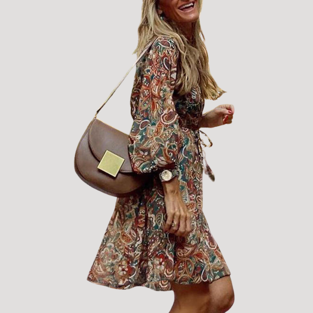 Robe courte bohème fluide à imprimé vintage