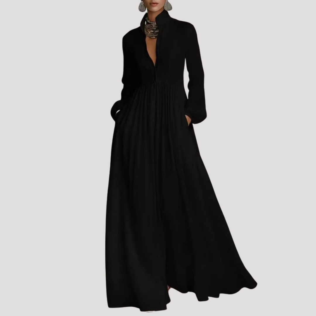 Robe longue élégante fluide à manches longues