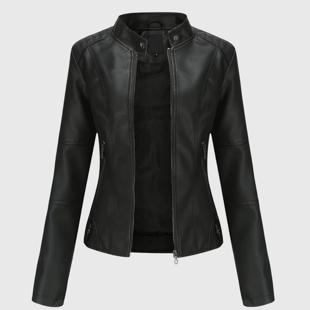 Veste en Cuir Femme Zippée Col Montant