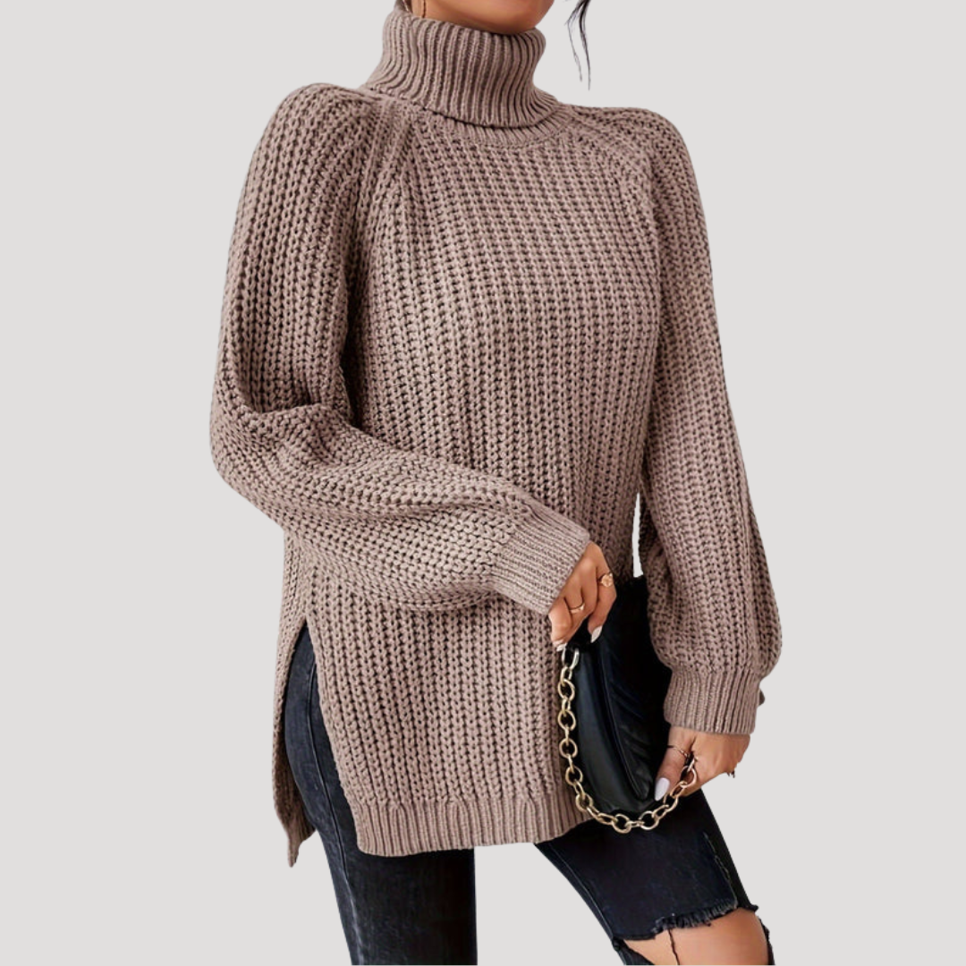 Pull Femme Oversize en Maille à Col Montant