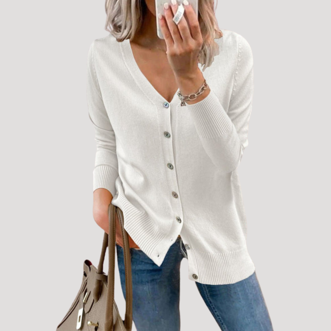 Cardigan femme col V boutonné