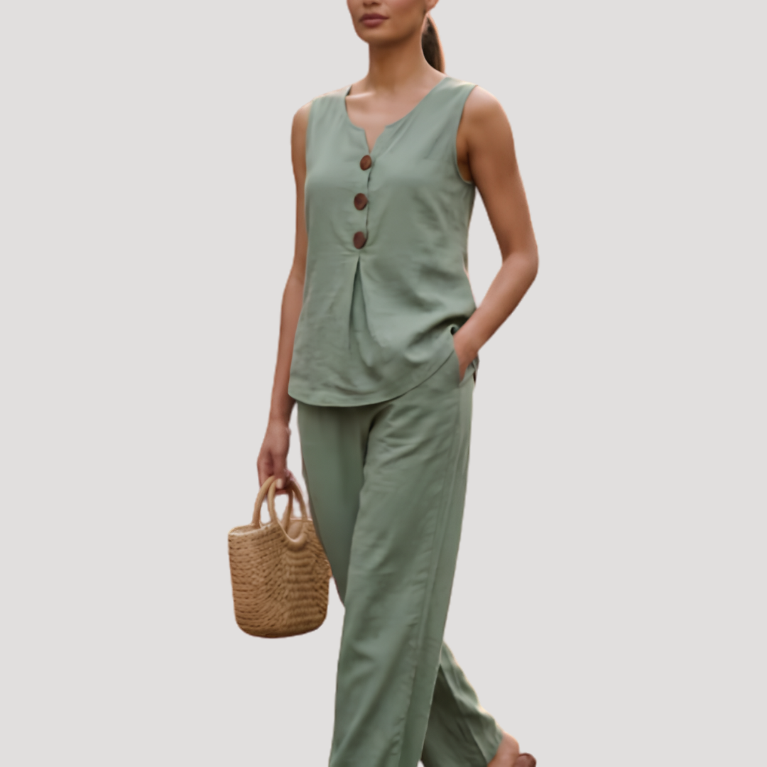 Ensemble Femme Haut Boutonné et Pantalon Large
