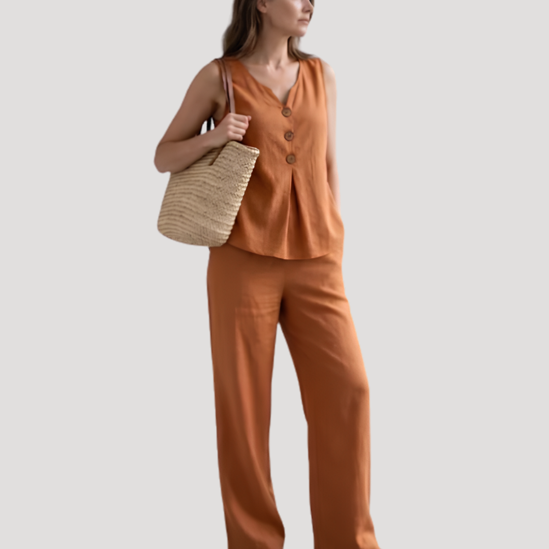 Ensemble Femme Haut Boutonné et Pantalon Large