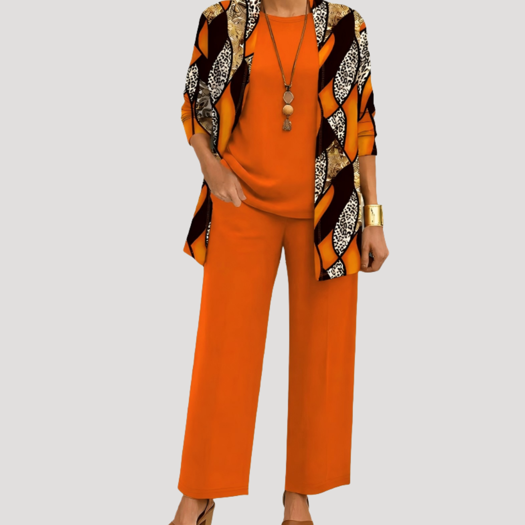 Ensemble Femme Élégant avec Pantalon Large et Veste Imprimée