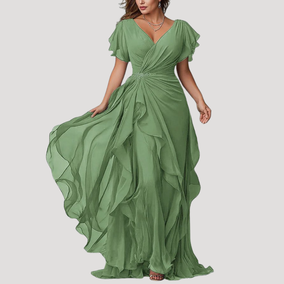 Robe Longue Portefeuille à Volants Femme
