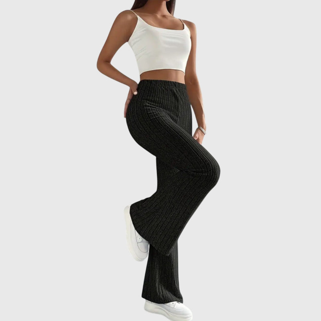 Pantalon Évasé Femme Taille Haute Côtelé