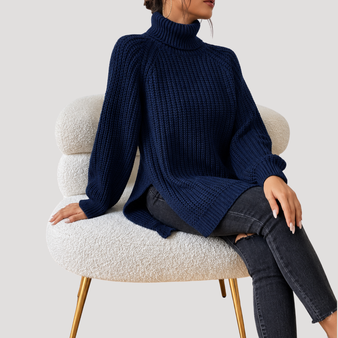 Pull Femme Oversize en Maille à Col Montant