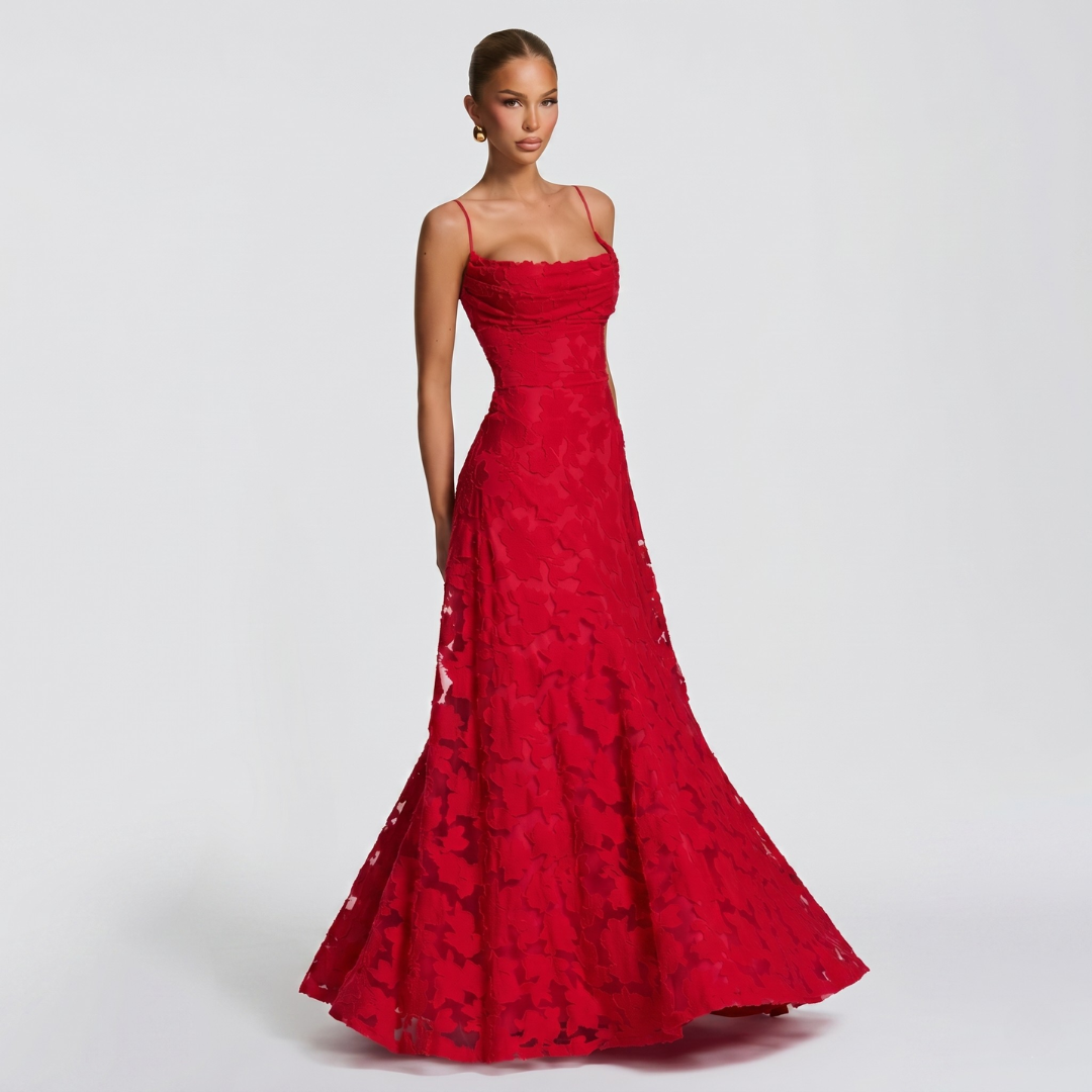 Robe Longue De Soirée Femme Évasée En Dentelle Élégante