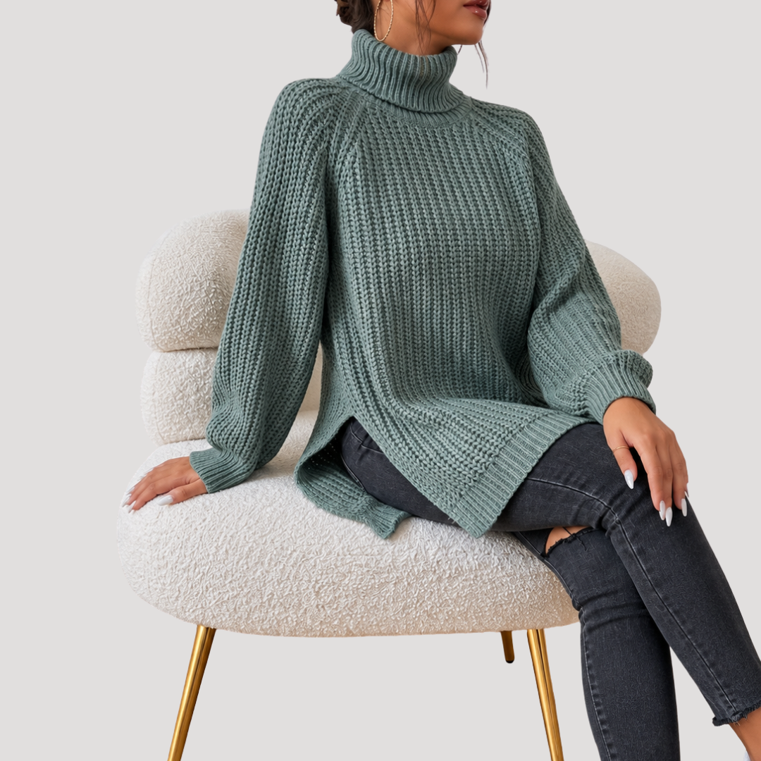 Pull Femme Oversize en Maille à Col Montant