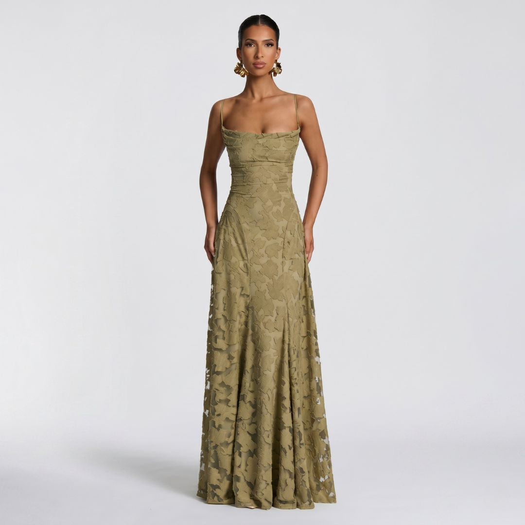 Robe Longue De Soirée Femme Évasée En Dentelle Élégante