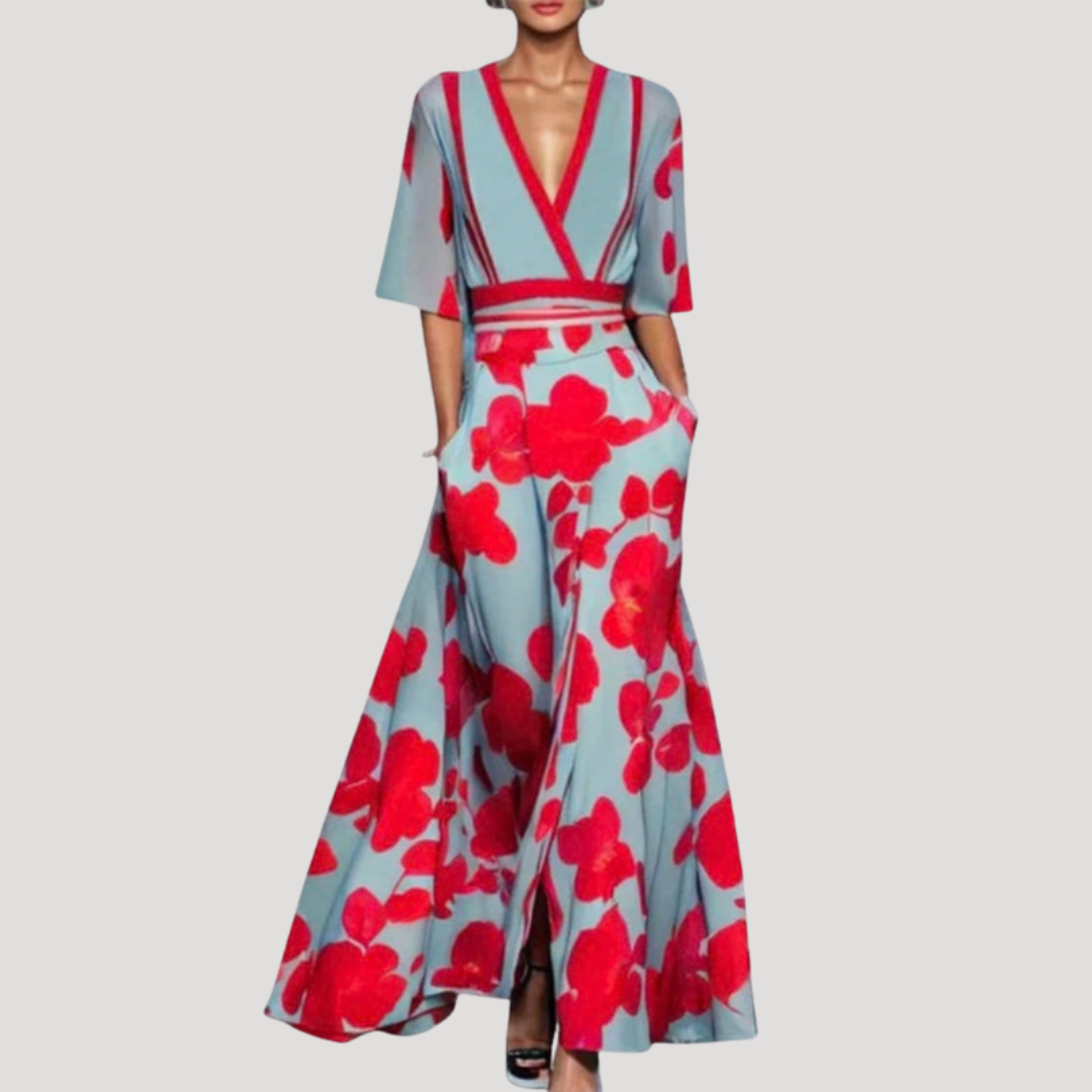 Robe longue fleurie portefeuille élégante