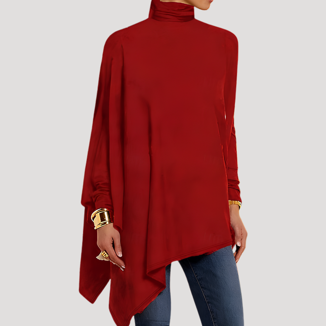 Haut Femme Asymétrique à Col Montant et Manches Longues
