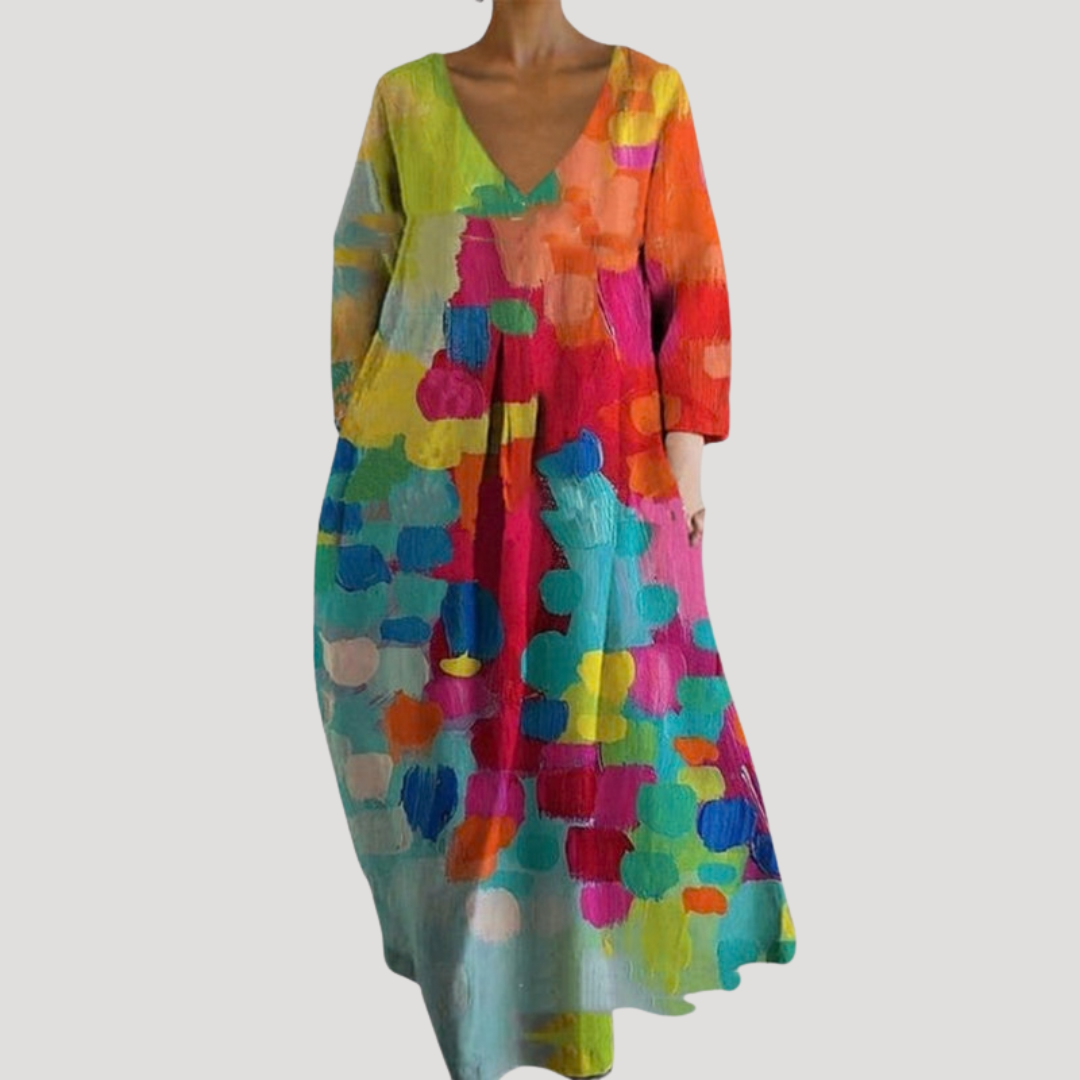 Robe mi longue fleurie élégante à poches