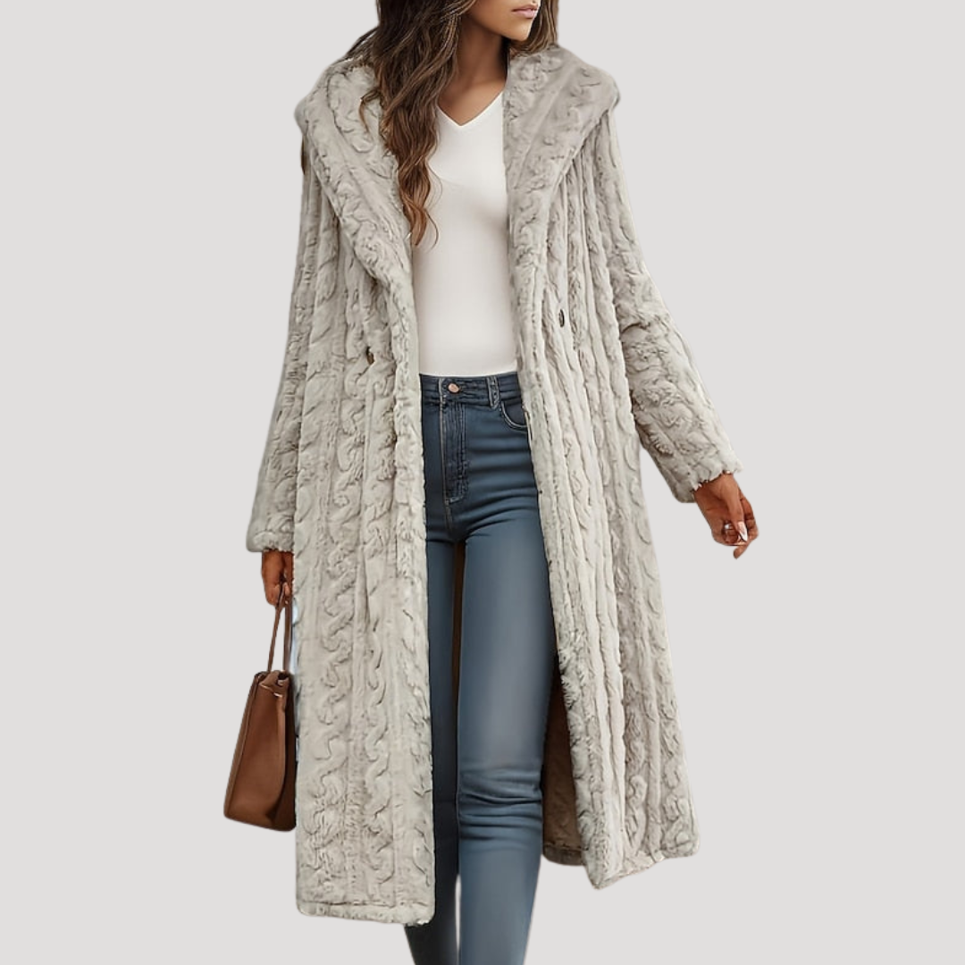 Manteau femme long texturé à capuche