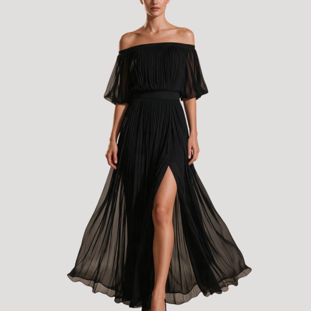 Robe Longue Femme Plissée Épaules Dénudées pour Mariage