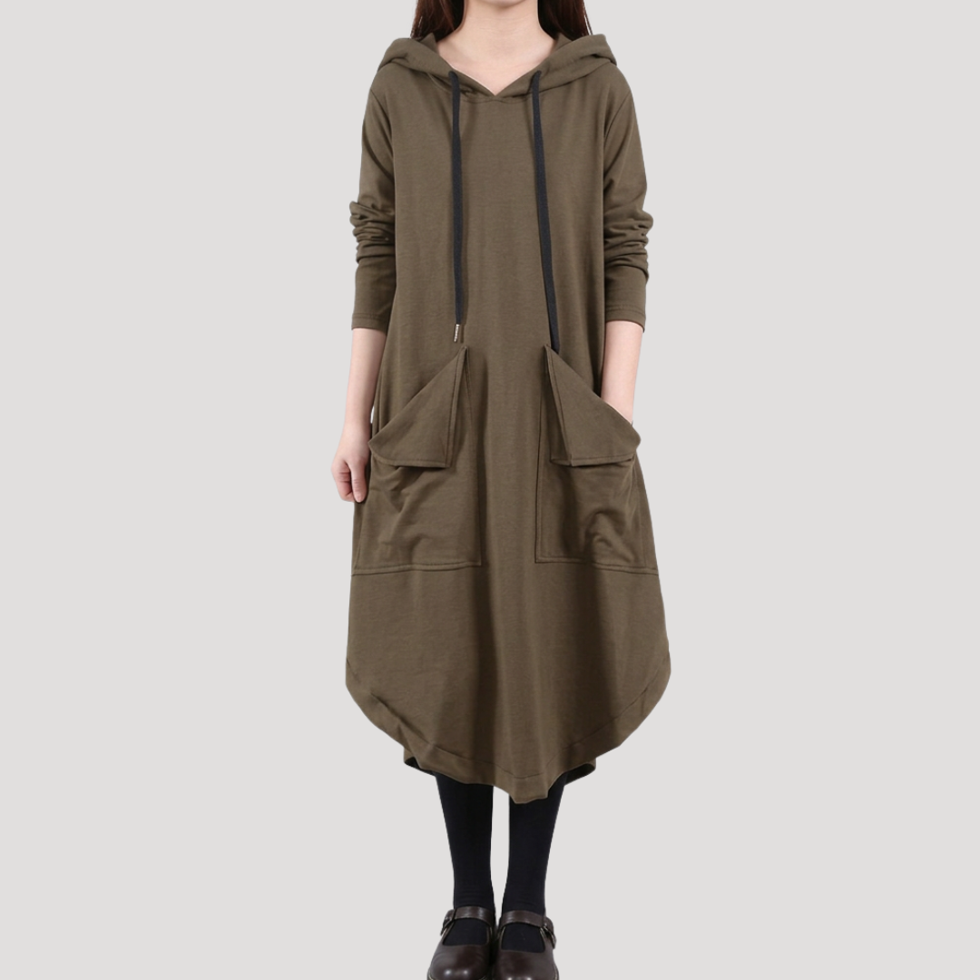Robe Midi Femme Décontractée à Capuche avec Poches