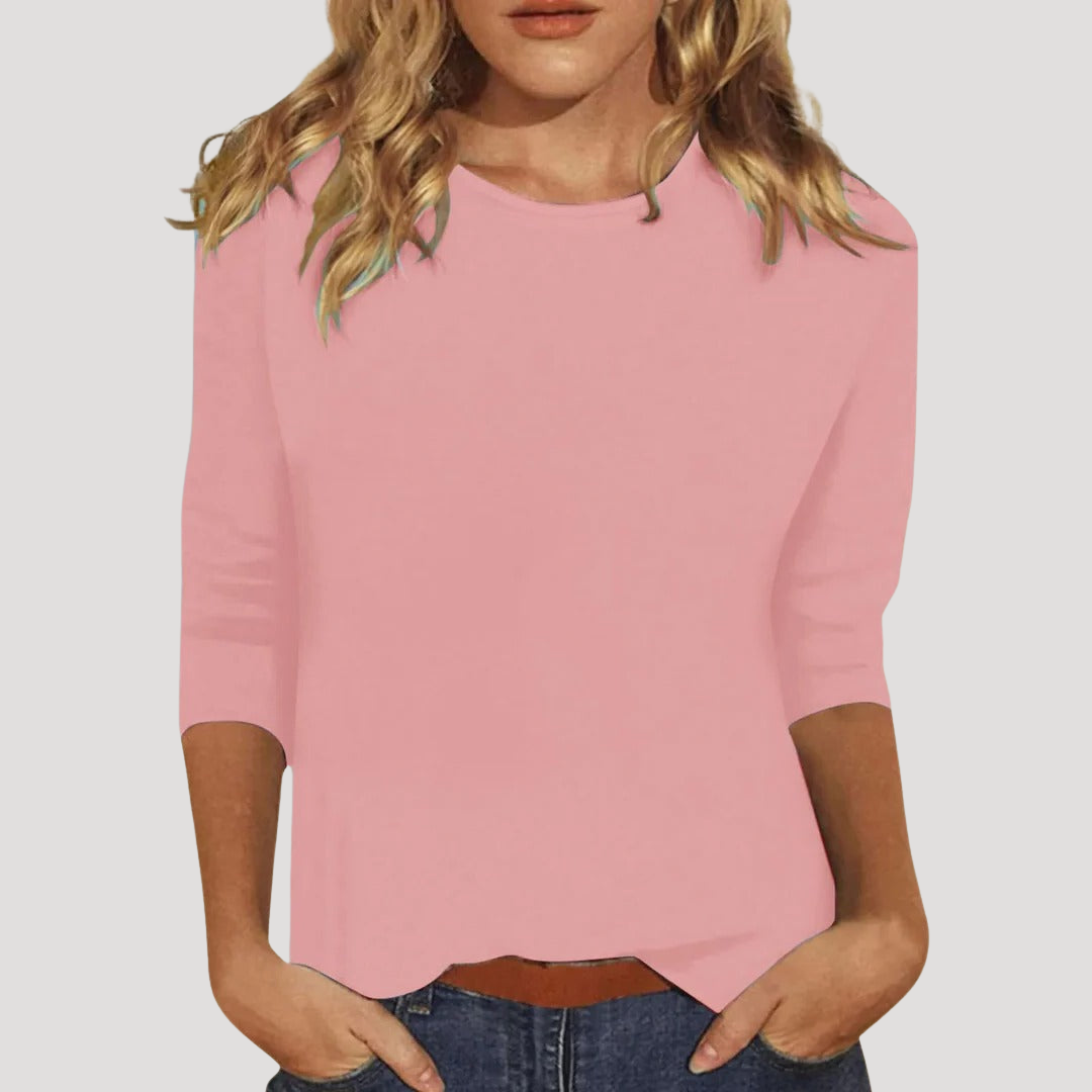 Blouse Femme Décontractée Col Rond Manches 3/4