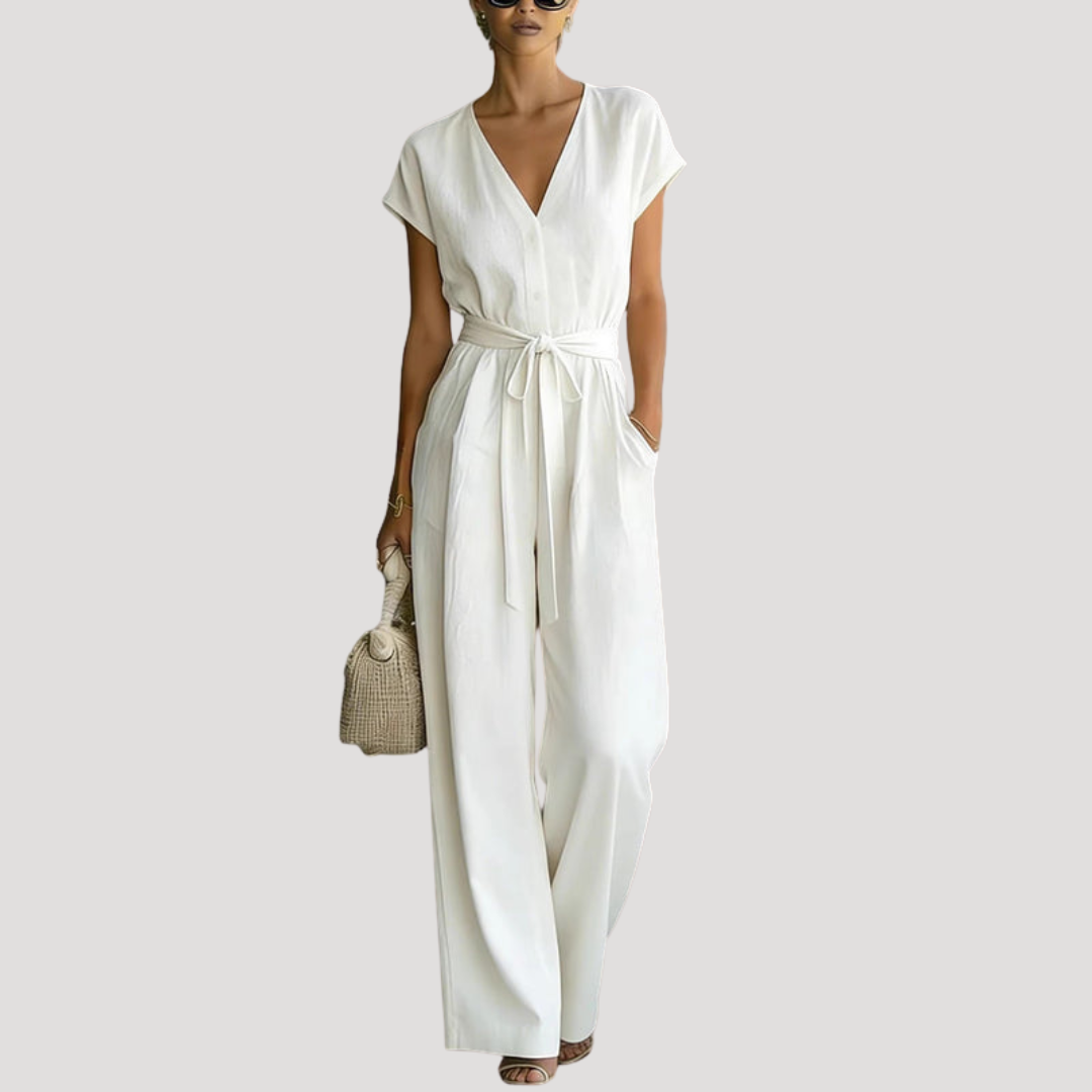 Combinaison Femme Chic Col V Ceinturée