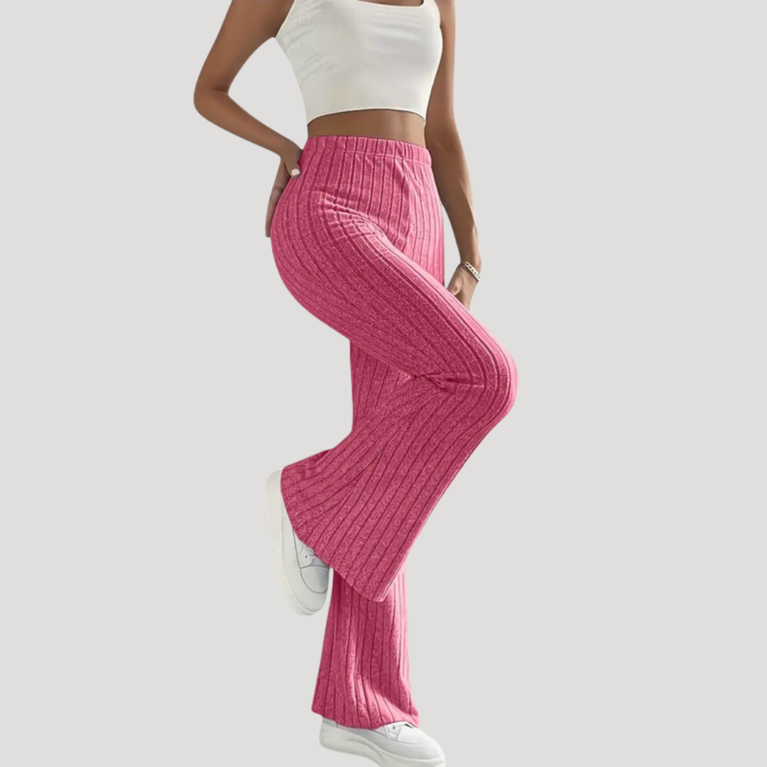 Pantalon Évasé Femme Taille Haute Côtelé