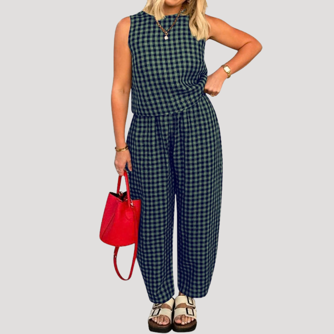 Ensemble Femme Vichy Pantalon Décontracté