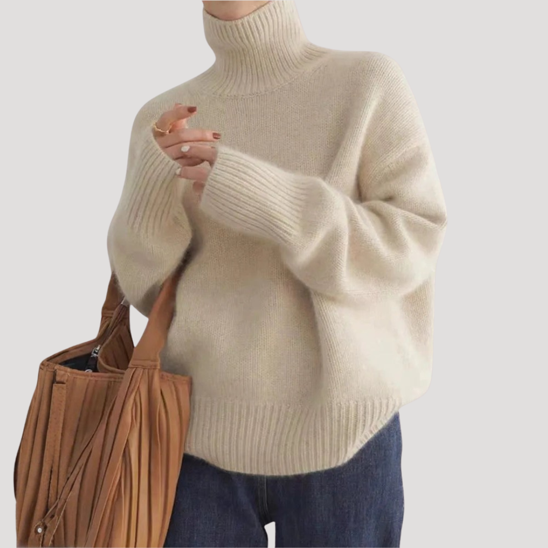 Pull Col Roulé Femme Oversize Maille Épaisse