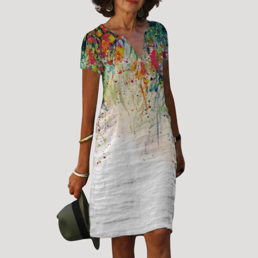 Robe courte col V imprimée florale chic et féminine