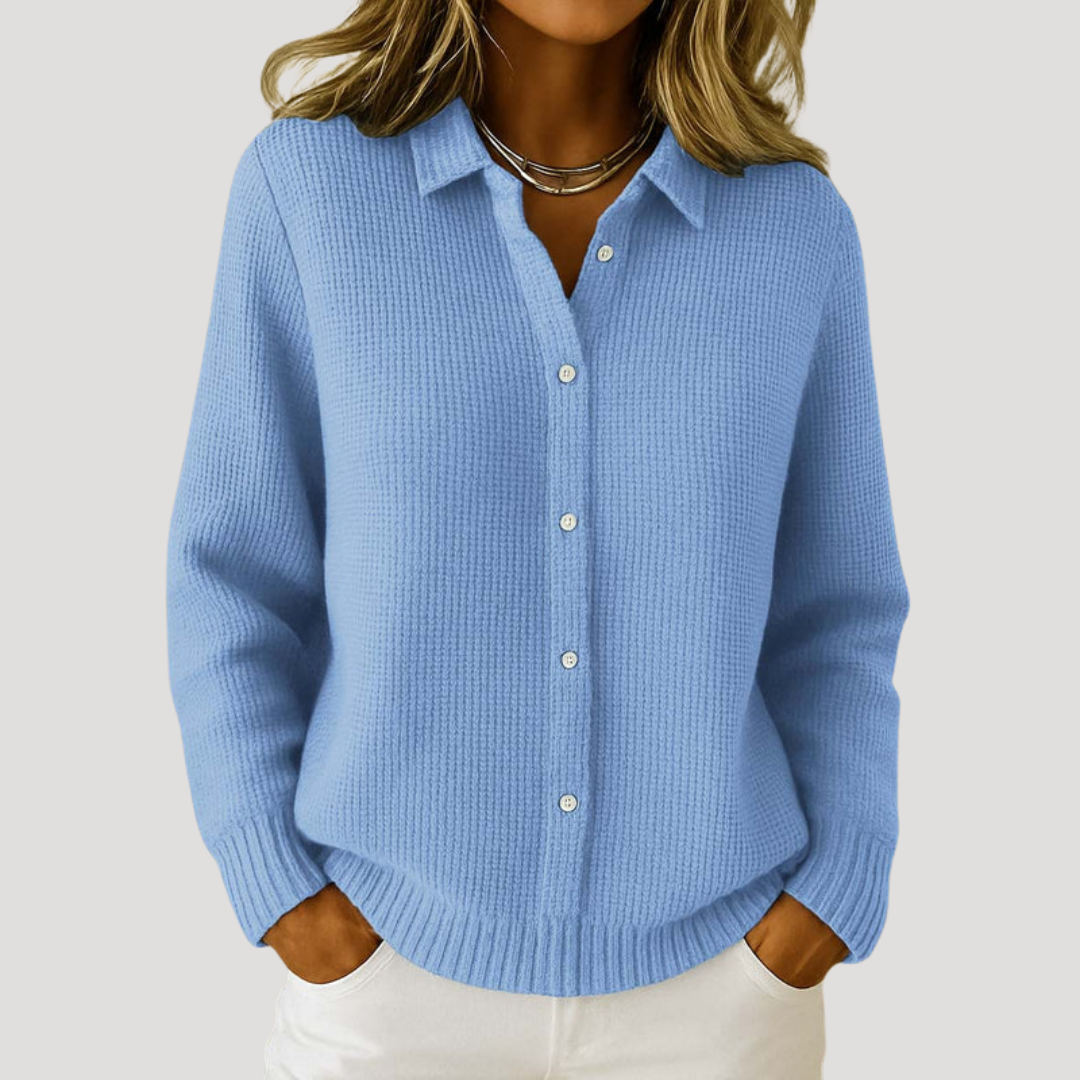 Pull Femme Décontracté Col Chemise Manches Longues