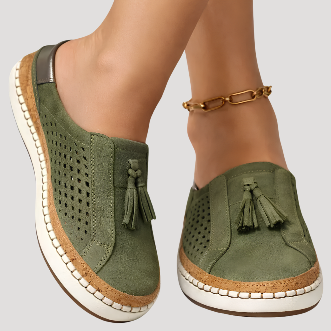 Mocassins Femme Coupe Large à Pompons