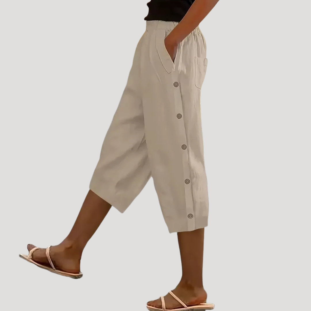 Pantalon femme léger et fluide coupe large été mi-longue