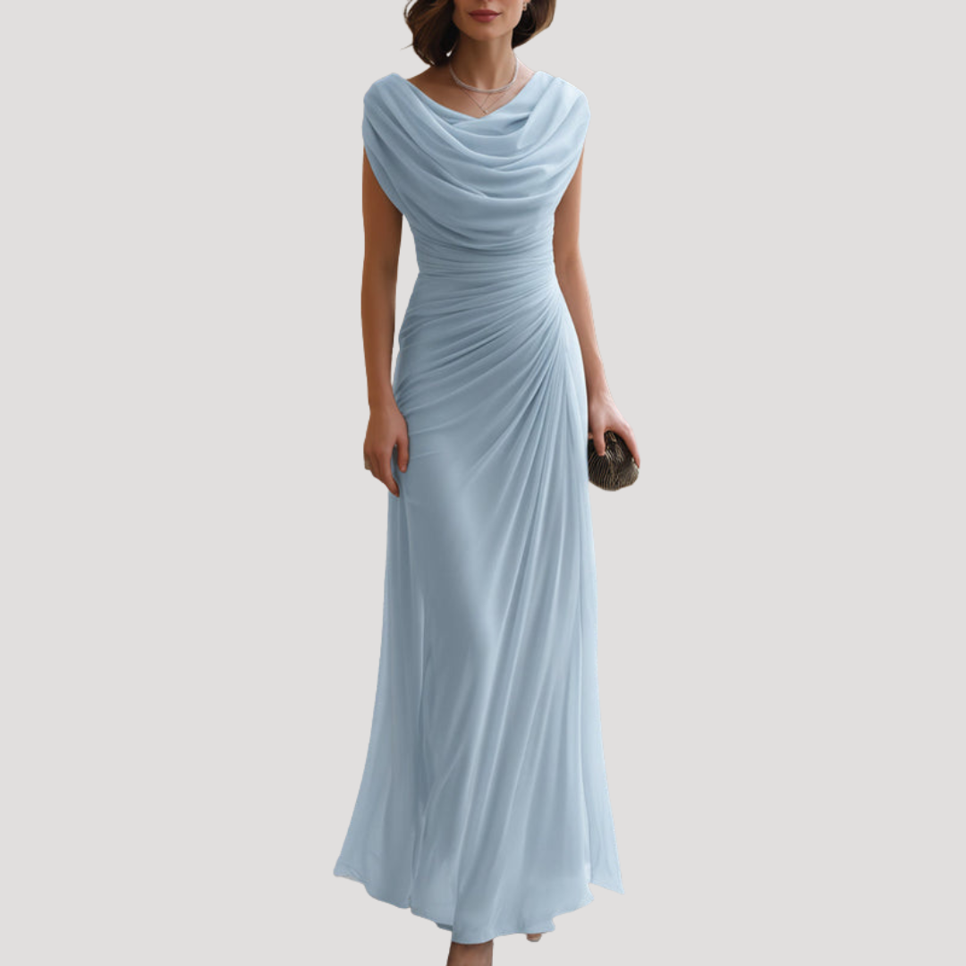 Robe Longue Drapée Col Bénitier Élégante